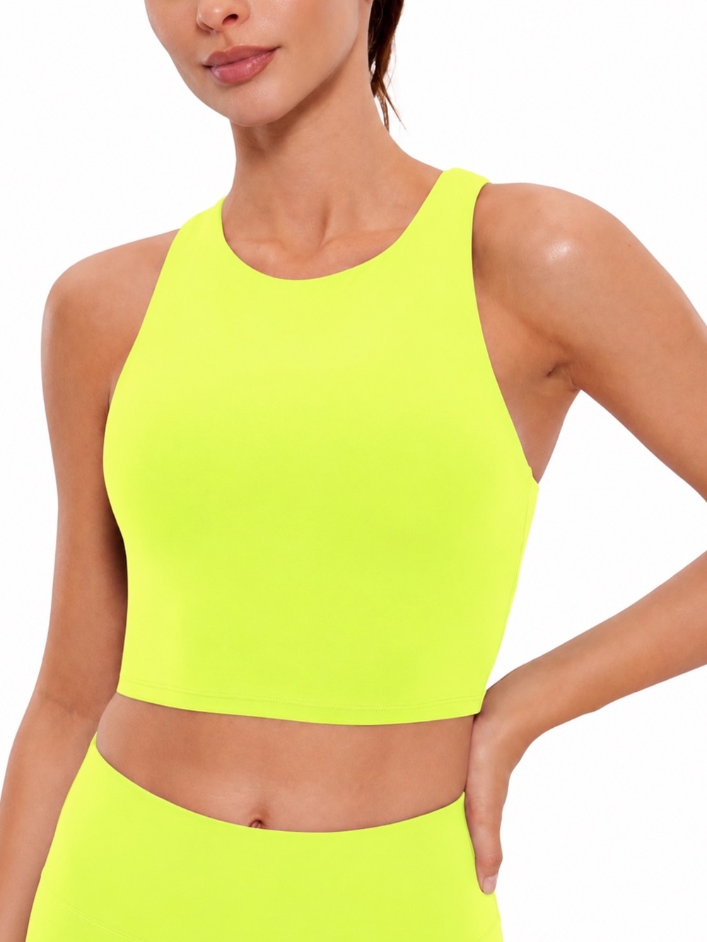 CRZ YOGA Butterluxe High Neck Built in Bra Tank - Neon Lime / Yellow - Approx XL